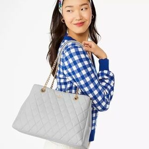Kate Spade Light Gray Carey Quilted Tote Bag
